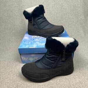 Easy Street Frosty Winter Ankle Boots Faux Fur Womens 7.5 Puffer Navy Comfort